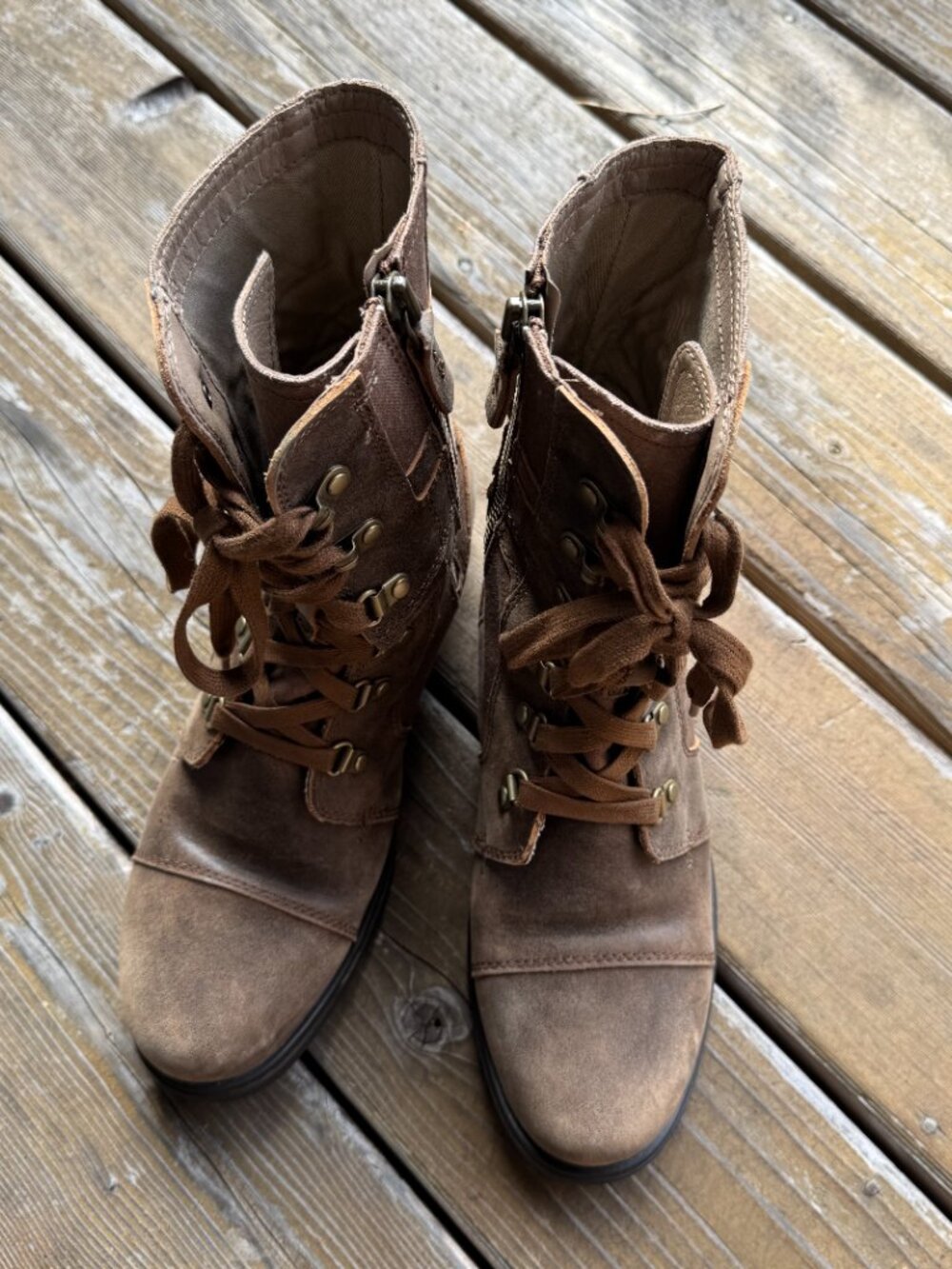 Sorel Major Carly Brown Leather & Canvas Lace Up Side Zip Combat Boots Womens 9 - Picture 11 of 16